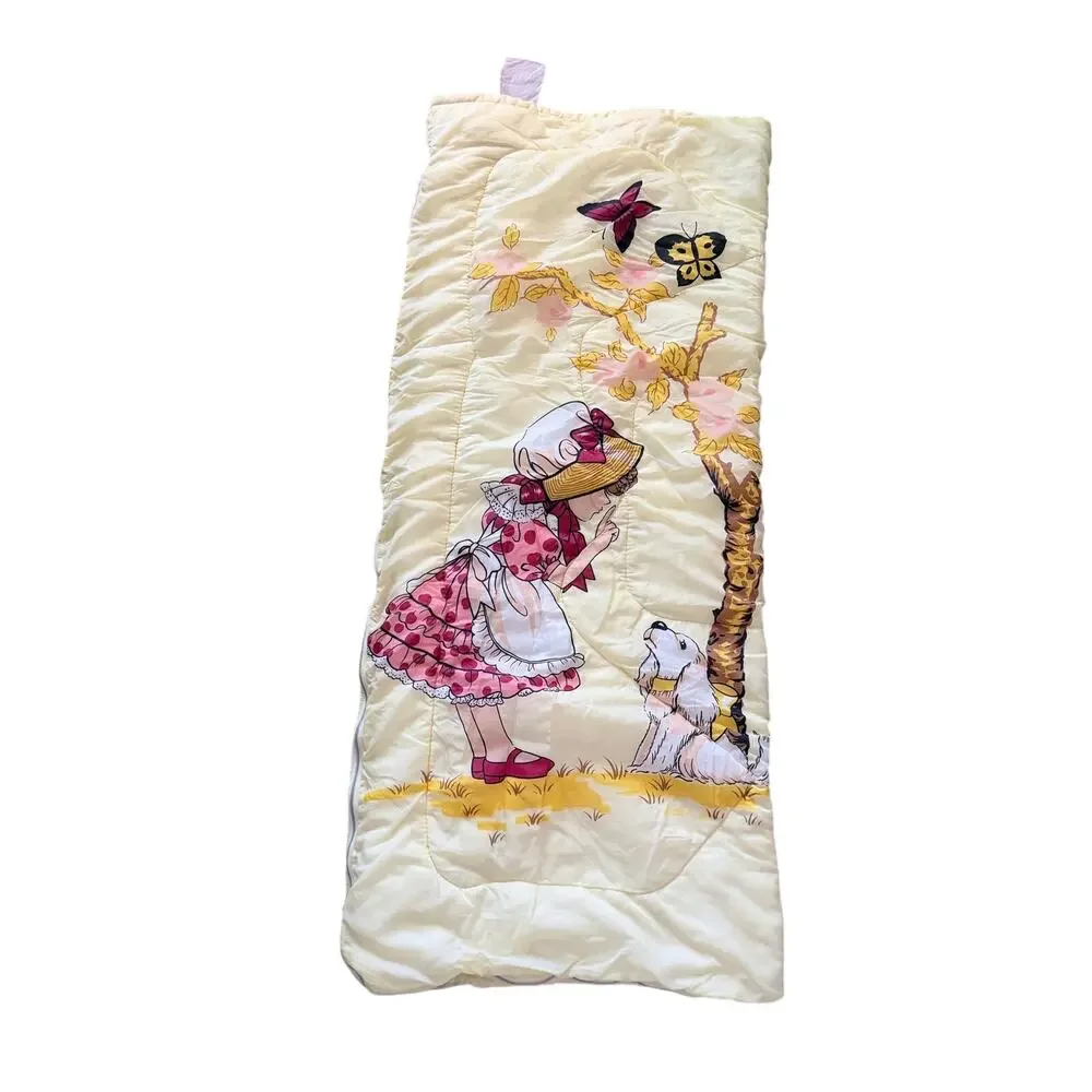 Vintage 1970s holly hobbie yellow child’s kid sleeping bag cottagecore upcycle